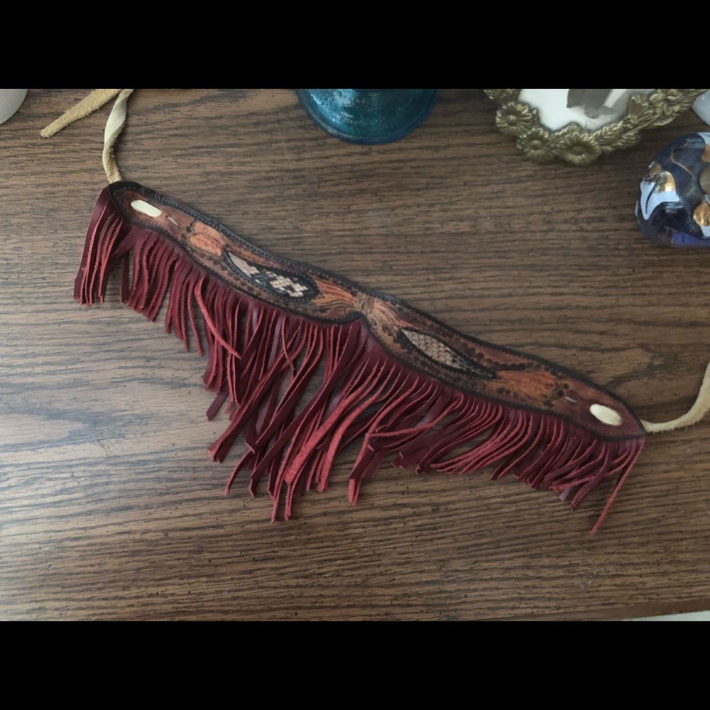 Vintage leather fringe choker